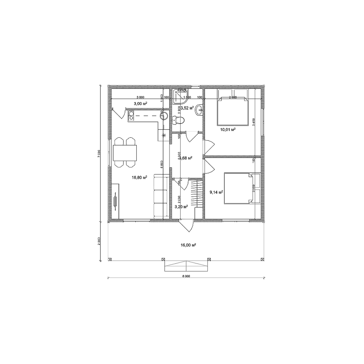Планировка дома «ВыбирайДом 105» площадью 72 м² с 2 спальнями