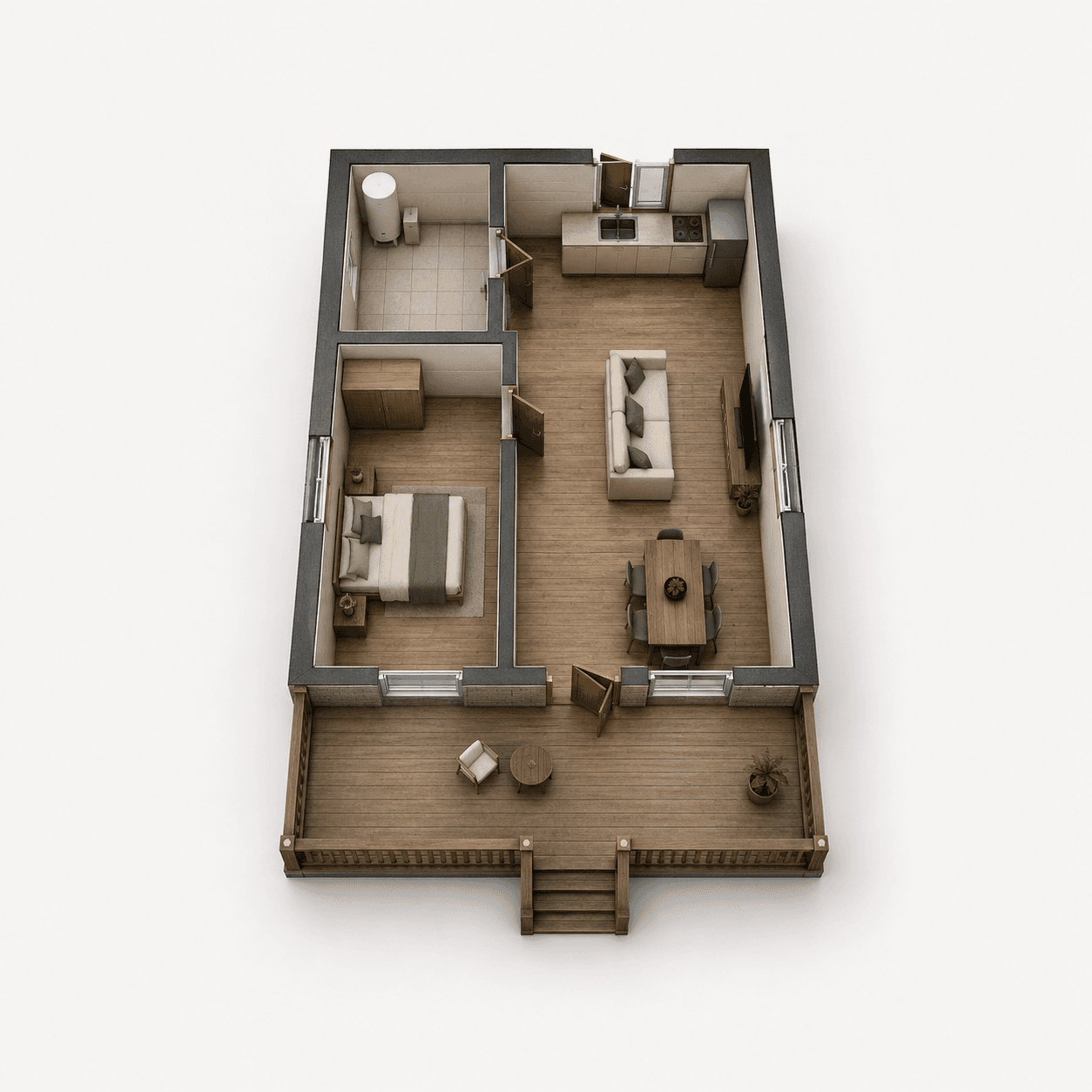 3D-планировка дома «ВыбирайДом 104» площадью 60 м² с 1 спальней