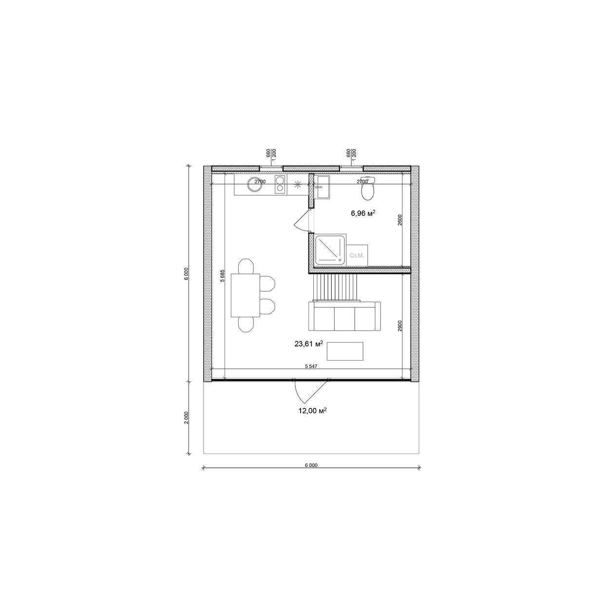 Планировка дома «ВыбирайДом 113» площадью 70 м² с 2 спальнями