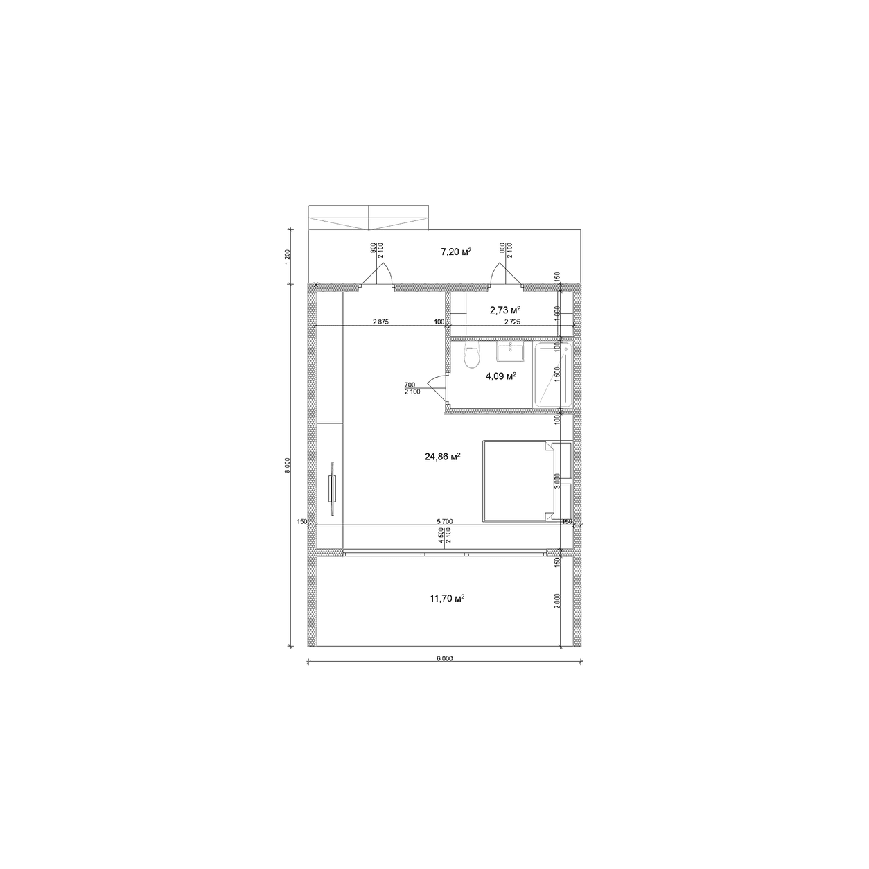 Планировка дома «ВыбирайДом 108» площадью 55.2 м² с 1 спальней