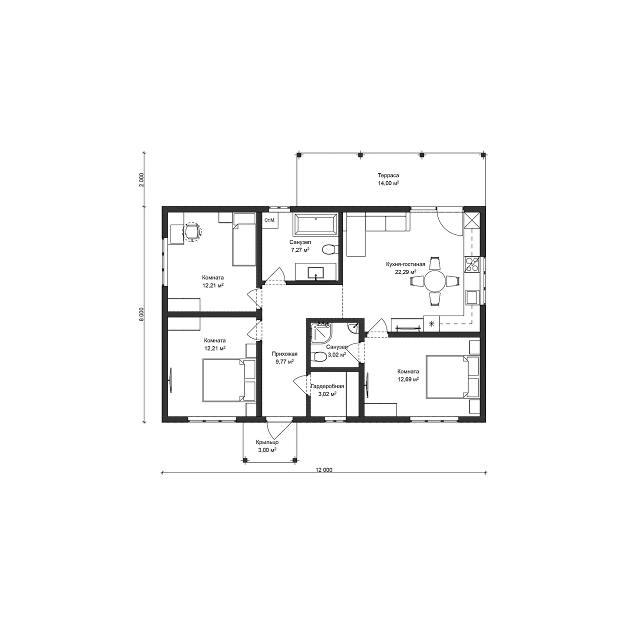 Планировка дома «ВыбирайДом 112» площадью 110 м² с 3 спальнями